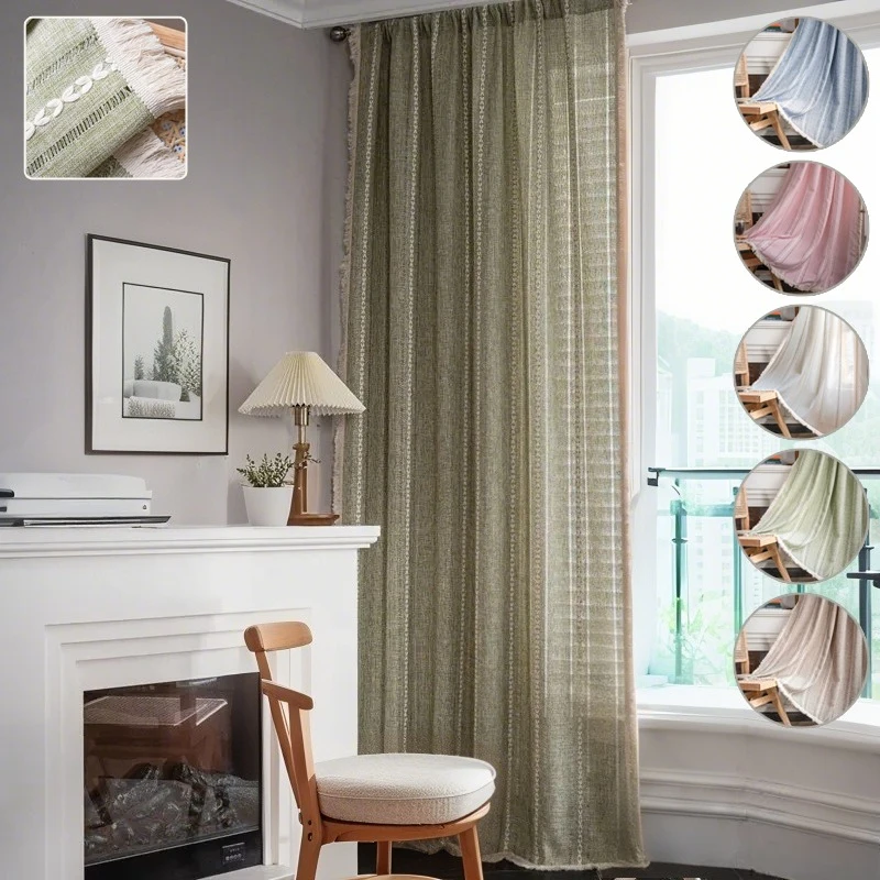 

1PC Cotton Linen Blending Curtain with Tassel Semi Blackout for Living Room Bedroom Kitchen Door Drapes Home Decoration 펀칭 커튼