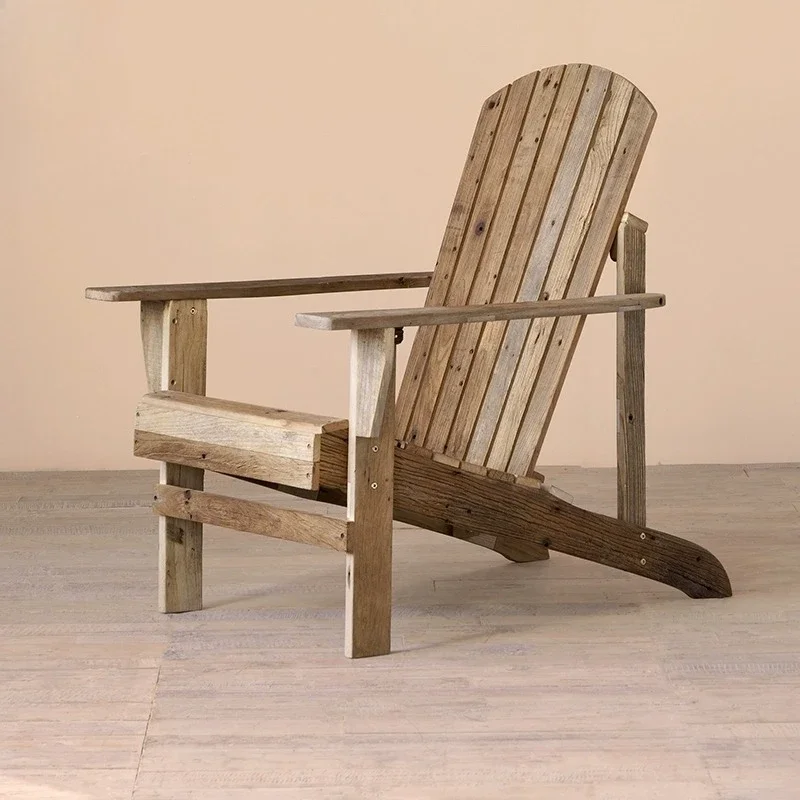 

American country old wood recliner, Nordic retro leisure chair wabi wind B & B balcony old elm recliner