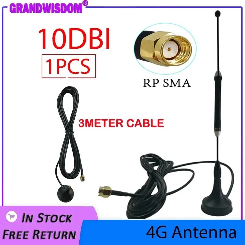 

Grandwisdom 3G 4G LTE Antenna 10dbi SMA Female Connector Aerial 698-960/1700-2700Mhz IOT magnetic base 3M Clear Sucker Antena