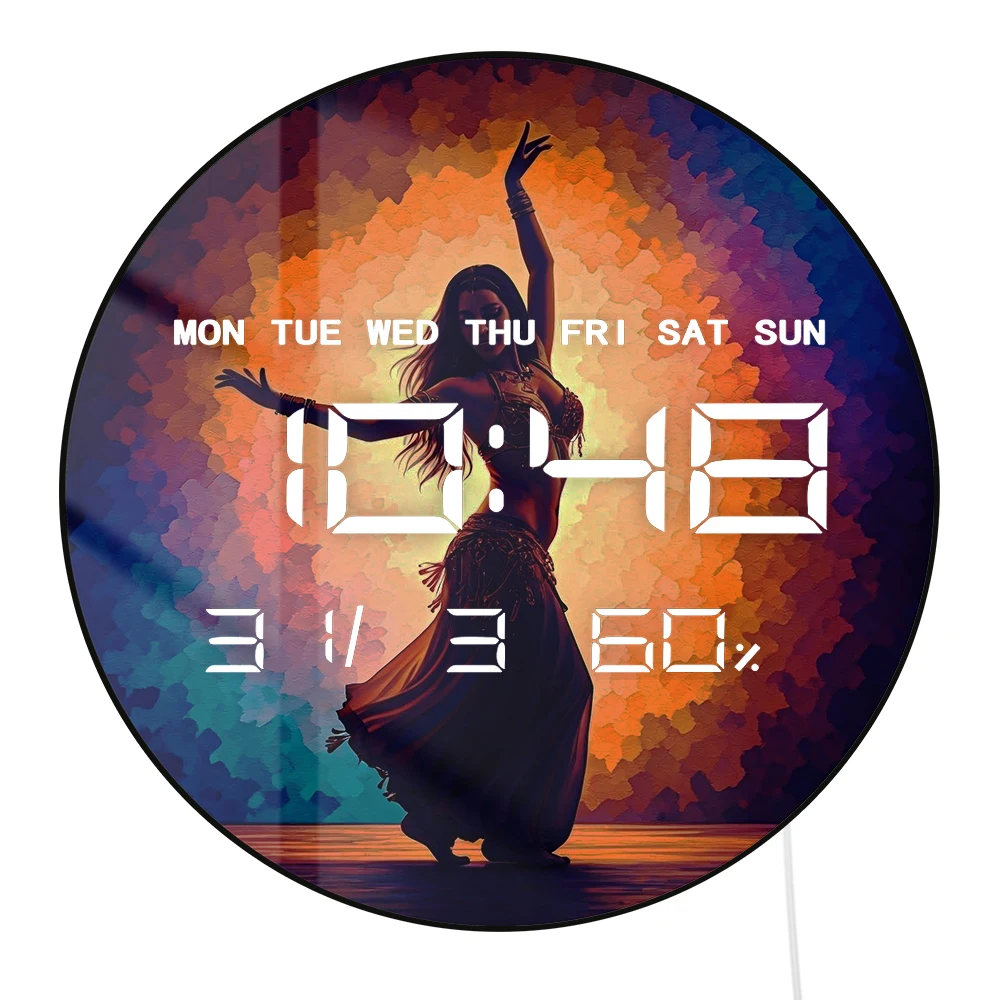 

Belly Dance Spanish Flamenco Dancer LED Digital Wall Clock with Calendar Temperature Auto Dimming 12/24hr Format Electric Clock