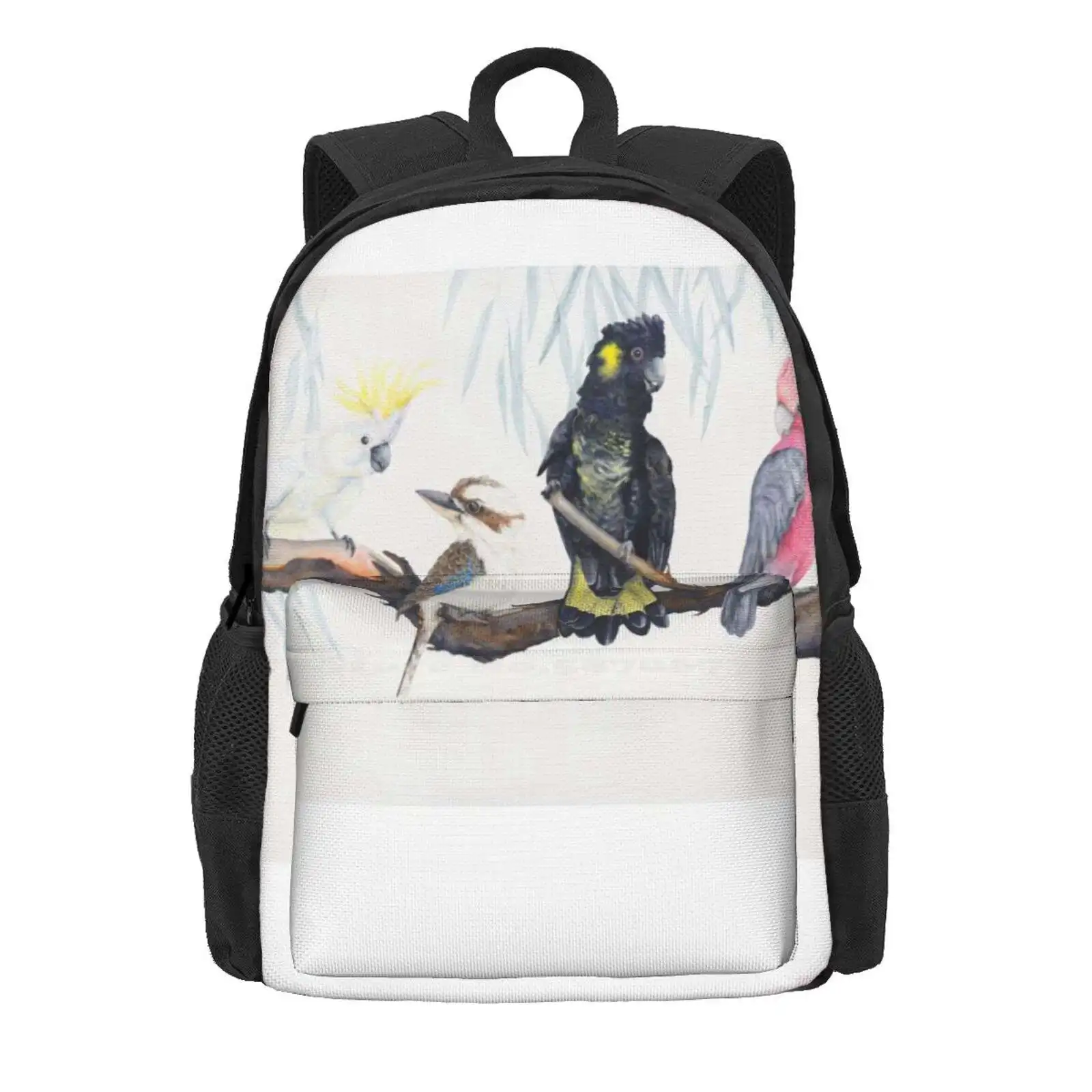 Iconic Aussies Hot Sale Schoolbag Backpack Fashion Bags Australian Birds Cockatoos Sulphur Crested Cockatoo Yellow Tailed Black