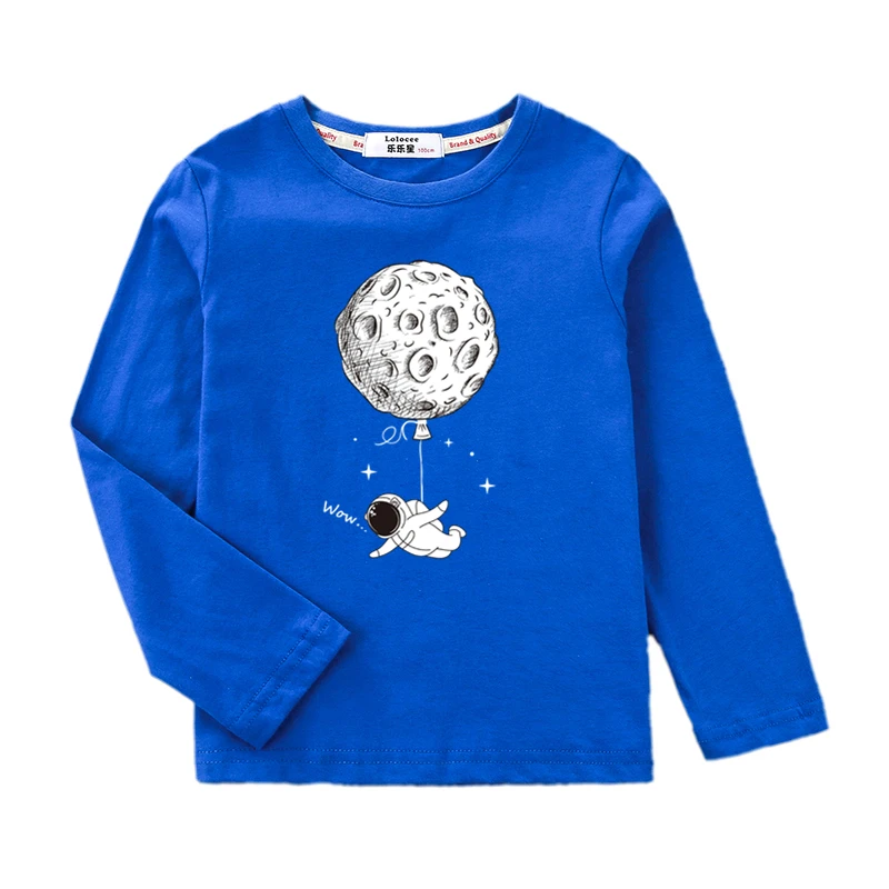 Boys Long Sleeved Shirt Astronaut Funny T-shirt Spring Autumn Cotton Clothes Kid Spaceman Fashion Tops