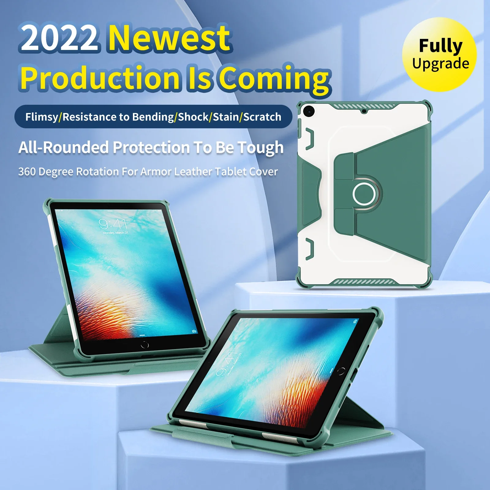 360 Degree Rotation Armor Leather Case for iPad 9.7 5th 6th High-Density Shockproof PC Material Tablet Cover 9.7 inch