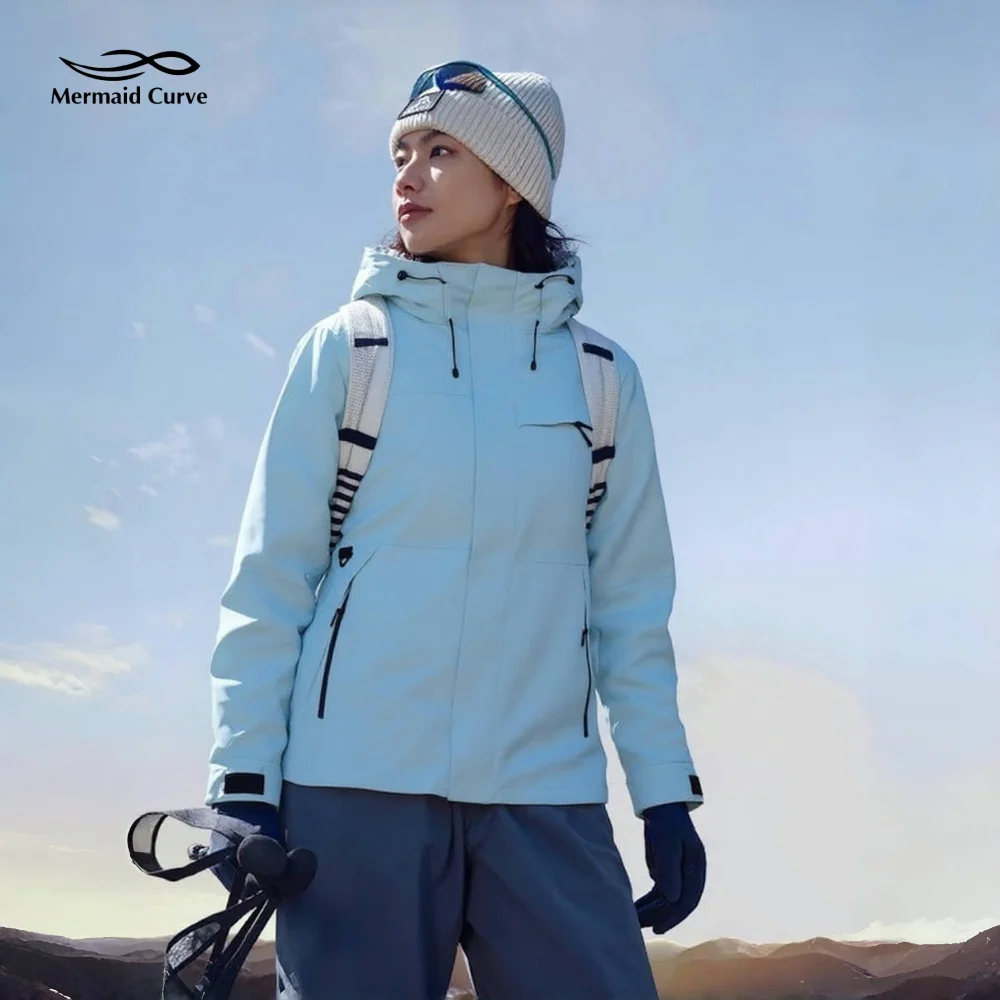 

Mermaid Curve Outdoor Dopamine Solid Color Soft Shell Windproof Jacket, Women's Spring and Autumn Mountaineering Hooded Jacket,