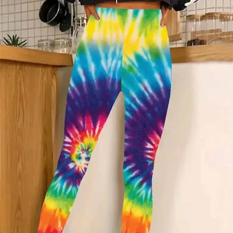 Tie-dye gradient printed elastic elastic waist slim casual leggings for women