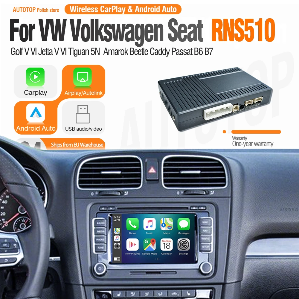 AUTOTOP Wireless CarPlay Android Auto per Skoda Seat Volkswagen VW Tiguan Passat Golf 6 Polo serie RNS510 Phaeton Mirror Link