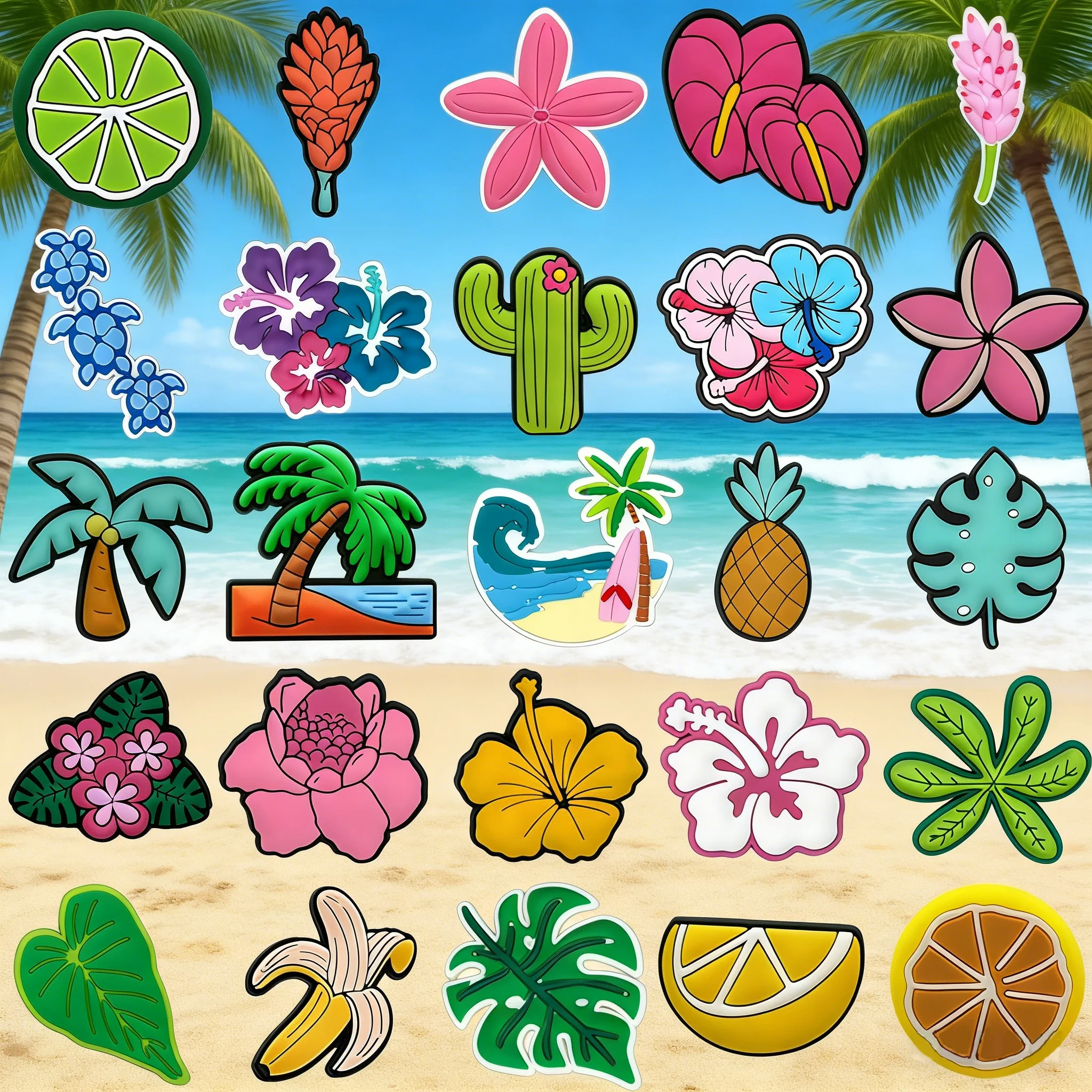 1/25PCS Summer Style Shoe Charms Tropical Beach Plants Lemon Flowers Shoe Accessories Pins for Women Men Outdoor Clog Pendants