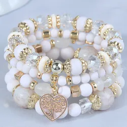 DIEZI Bohemian White Crystal Beads Strand Bracelets For Women Girls Ethnic Tree Of Life Charm Wrap Bracelet Pulseira Feminina