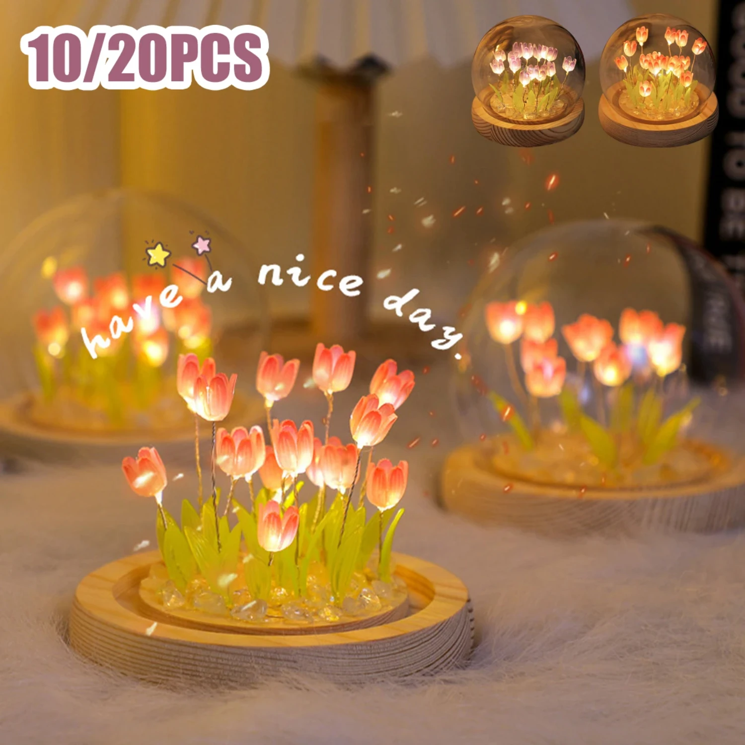 10/20pcs Artificial Tulip Night Light DIY Simulation Tulip Bedside Lamp Heat Shrinkable Film  Decor Birthday Gift Table Lamp