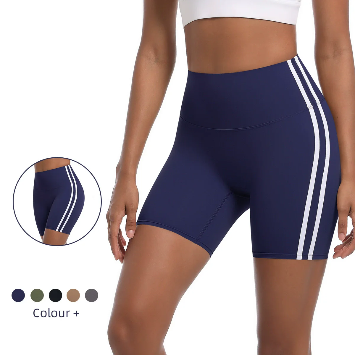 

High Stretch Sportswear Stripe Yoga Shorts Women Fitness Running Cycling Short Seamless Leggings Workout Gym Scrunch Butt Shorts