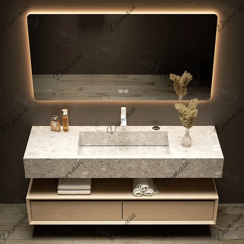 IOB Bathroom Cabinet Double Basin Slab Integrated Sink Modern Bathroom Washstand Basin Cabinet Storage Drawers Bathroom Furnitur