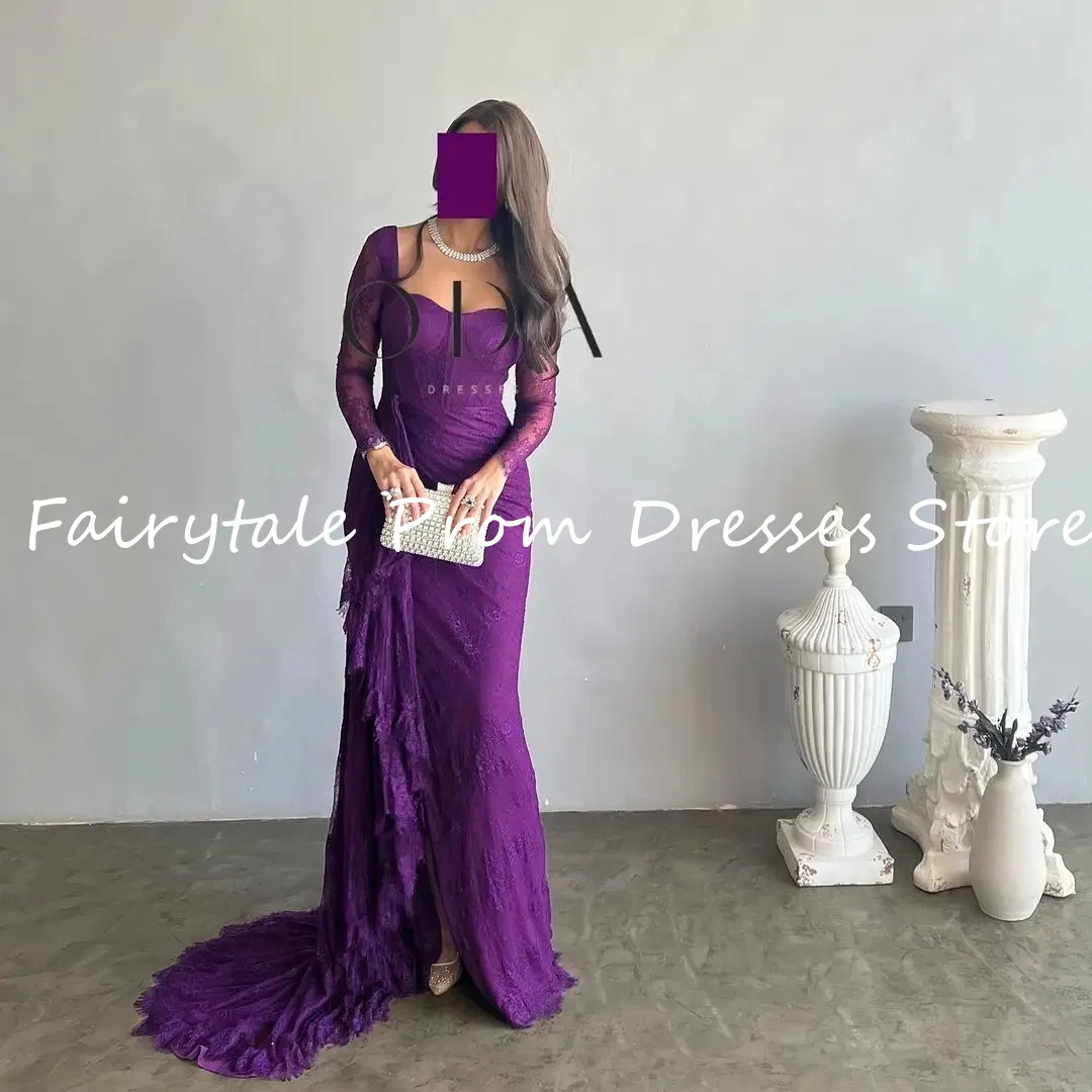 Prom Dresses Long Sleeves Lace Halter Formal Occasion Evening Dresses Purple Saudi Arabia Customized Formal Party Dresses 2025