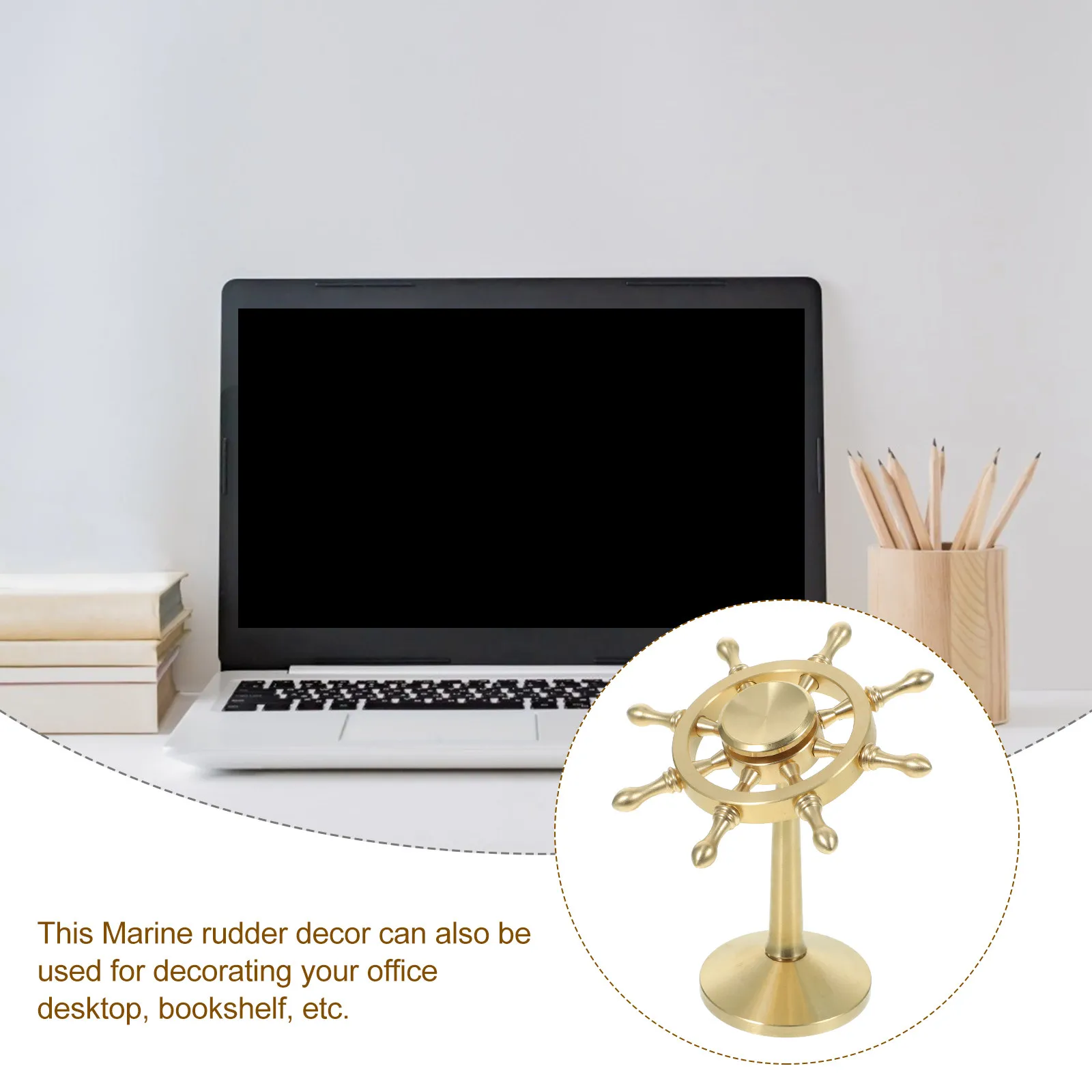 Solid Brass Marine Rudder Desktop Ornament Mediterranean Style Vintage Decor Shelf Accent Office Desk Home Decor Creative Gift