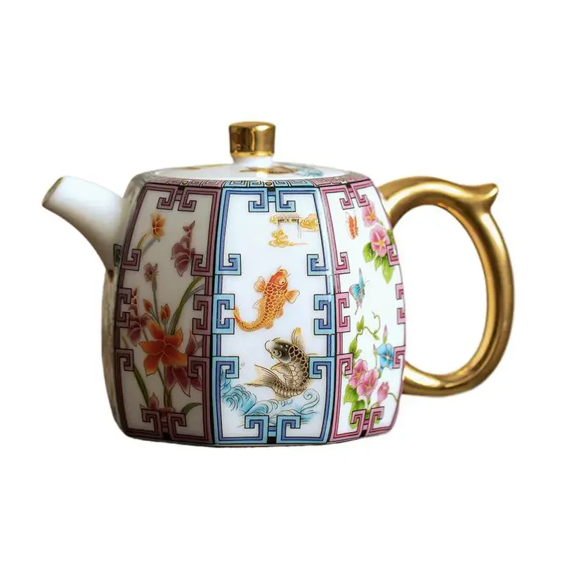 

White porcelain teapot, hand-painted gold enamel ceramic pot, household with filter, kung fu tea set, brewing teapot