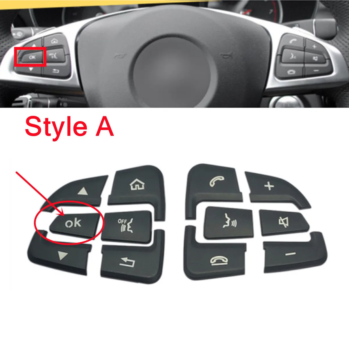 Steering Wheel Button Trim Covers – Silver, Fits Mercedes CLA CLS GL SL GLA GLS ML GLK A B C E G 2014-2019