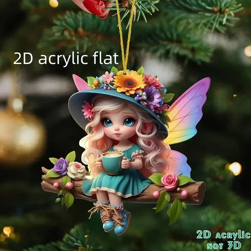2D Acrylic Flat Swinger Butterfly Fairy Keychain Women Bag Keyring Cute Little Fairy Angel Car Wing Mirror Pendants Party Gift