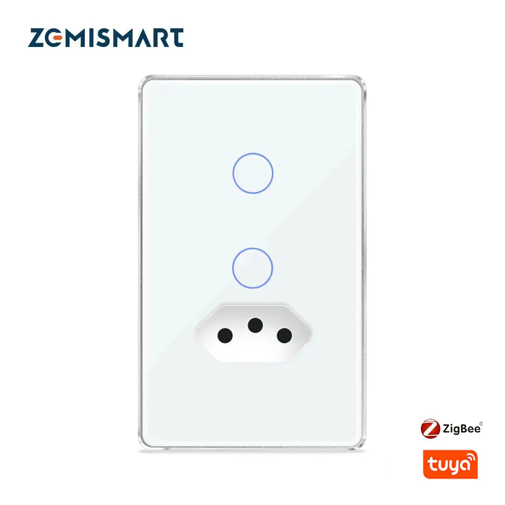 Zemismart Tuya Zigbee 10A Brazil Socket with 1 Gang Light Switch Smart Outlet with Neutral Alexa Google Home Voice Control