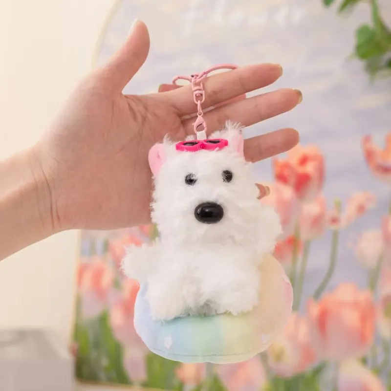 Lindo juguete de peluche blanco occidental perro de las tierras altas llavero de muñeco de peluche animal lindo cachorro de nariz grande sorpresa regalo de cumpleaños regalo de niña