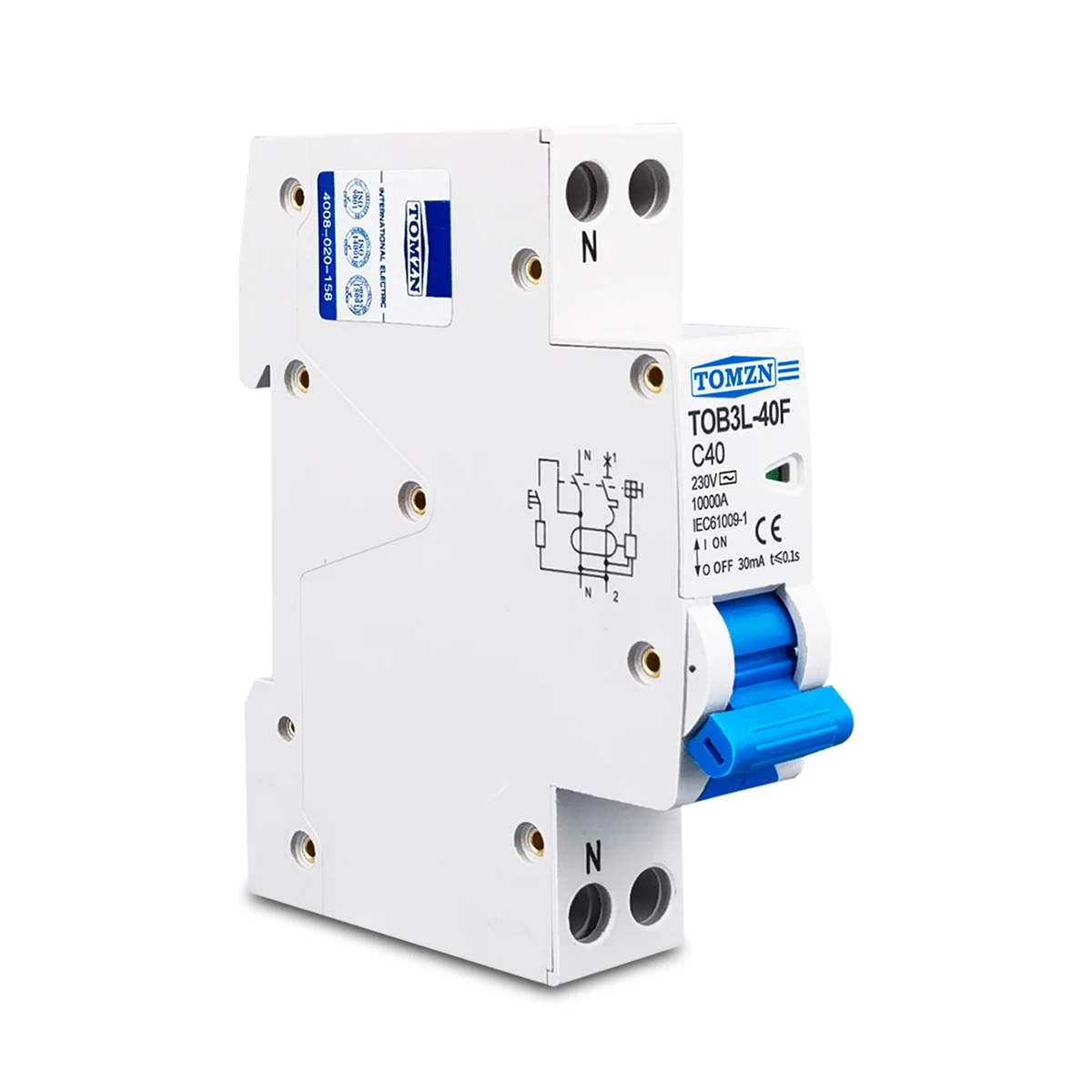 AC type 230V 50/60Hz RCBO 1P+N 10KA Residual current differential automatic Circuit breaker with over current Leakage protection