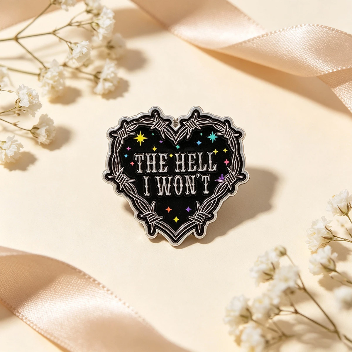9 Stück Lustige Schwarze Herz-Emaille-Pins mit dem Zitat "THE HELL I WON'T", Brosche, Anstecknadel, Deko-Accessoires für Rucksack, Jacke, Kleidung, Geschenk – Detail 6