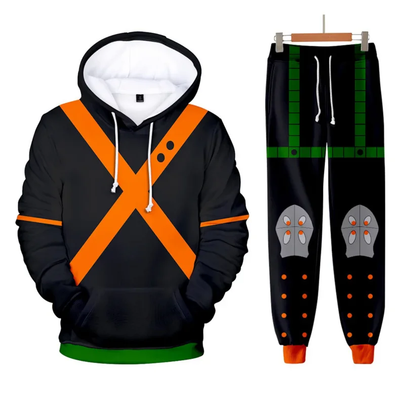 Anime Suit My Hero Academia Cosplay Bakugou Katsuki Hoodie Trousers 2024 New Autumn Winter Long Sleeve 3D Athletic Wear Suits