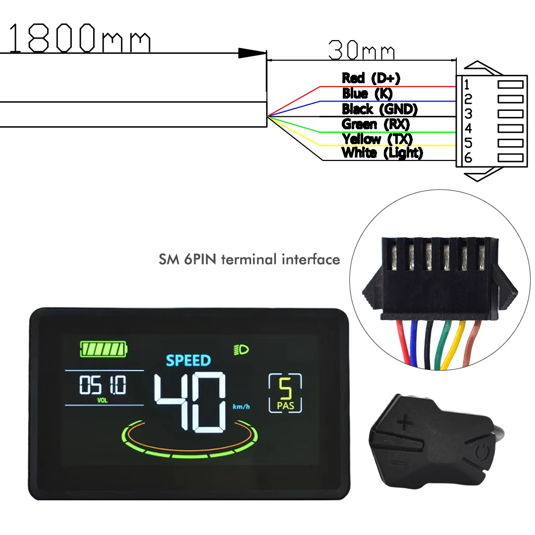 UART2 H6C Waterdichte MTB Elektrische Fiets Display Computer Rijden Snelheidsmeter Digitale Horizontale Scherm Kilometerteller Bedrade Fiets