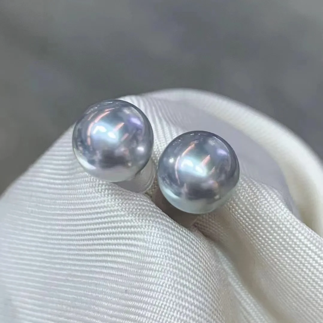 

Серьги Akoya из натурального серебристо-серого жемчуга, 7-9 мм серебристо-синего цвета с морской водой Shinju, уникальные серьги-гвоздики, подарок