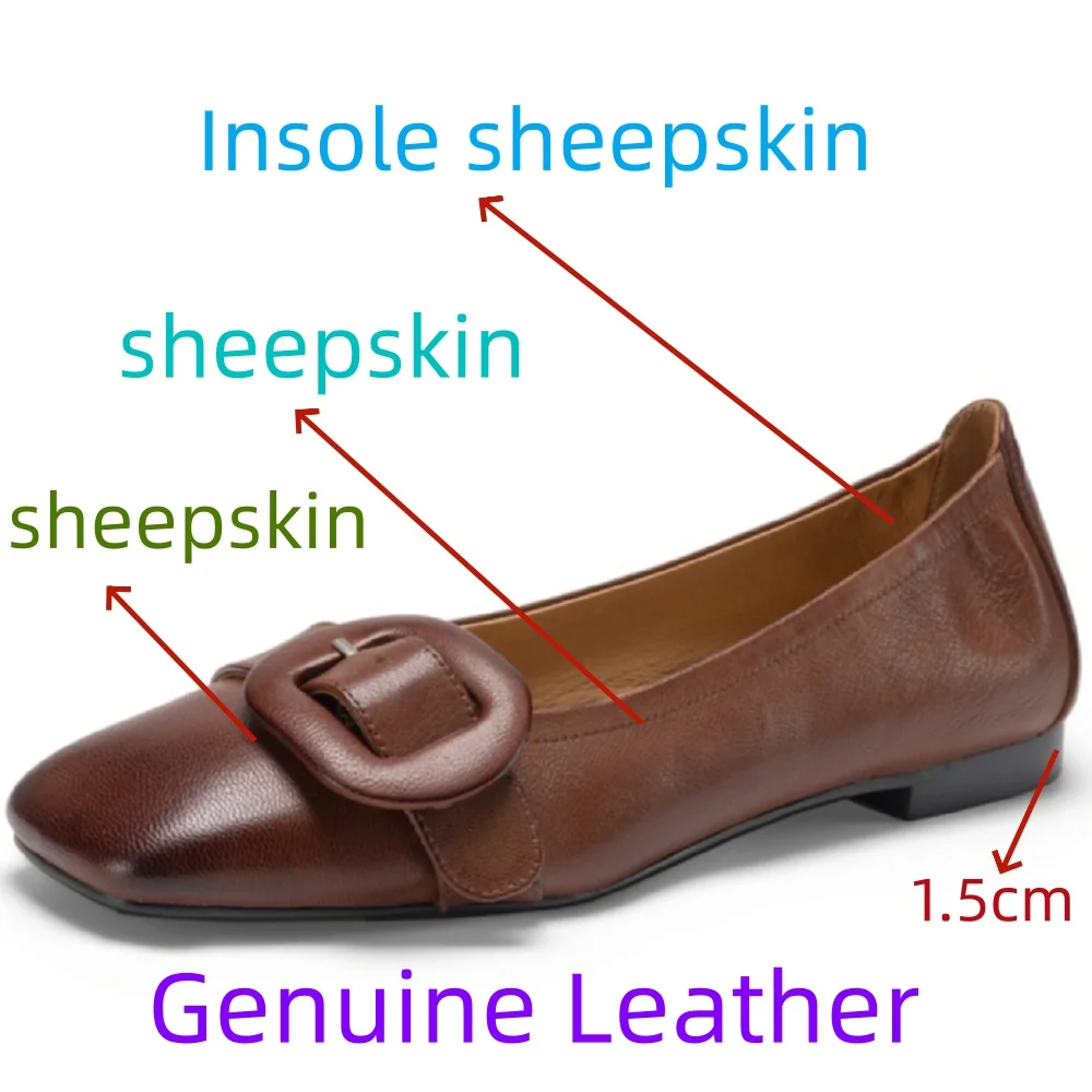 【JOCHEBED HU】Minimalist Handmade Genuine Leather New Style Square Head Low Heel Soft  comfortable Slip-On Versatile Shoes 34-40