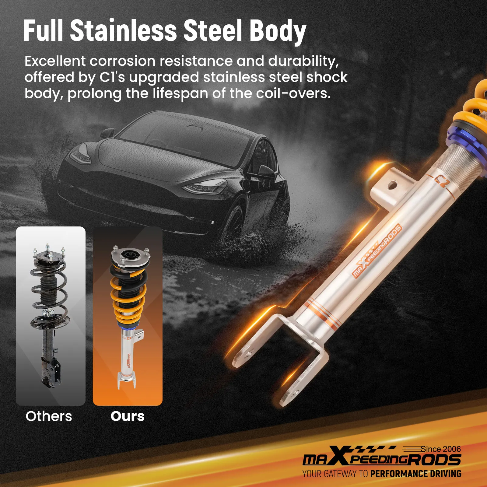 

MaXpeedingrods Comfort 2 Coilovers Lowering Kit For Tesla model Y RWD 2020+