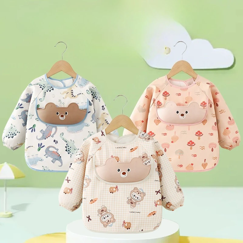 

Водонепроницаемый нагрудник из искусственной кожи для ребенка, новинка осени/зимы, большой 3D силиконовый детский двусторонний топ с длинными рукавами для ловли еды