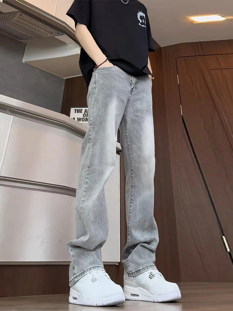 

Мужские летние тонкие джинсы Slim Fit с высокой талией, прямые, в американском уличном стиле, повседневные