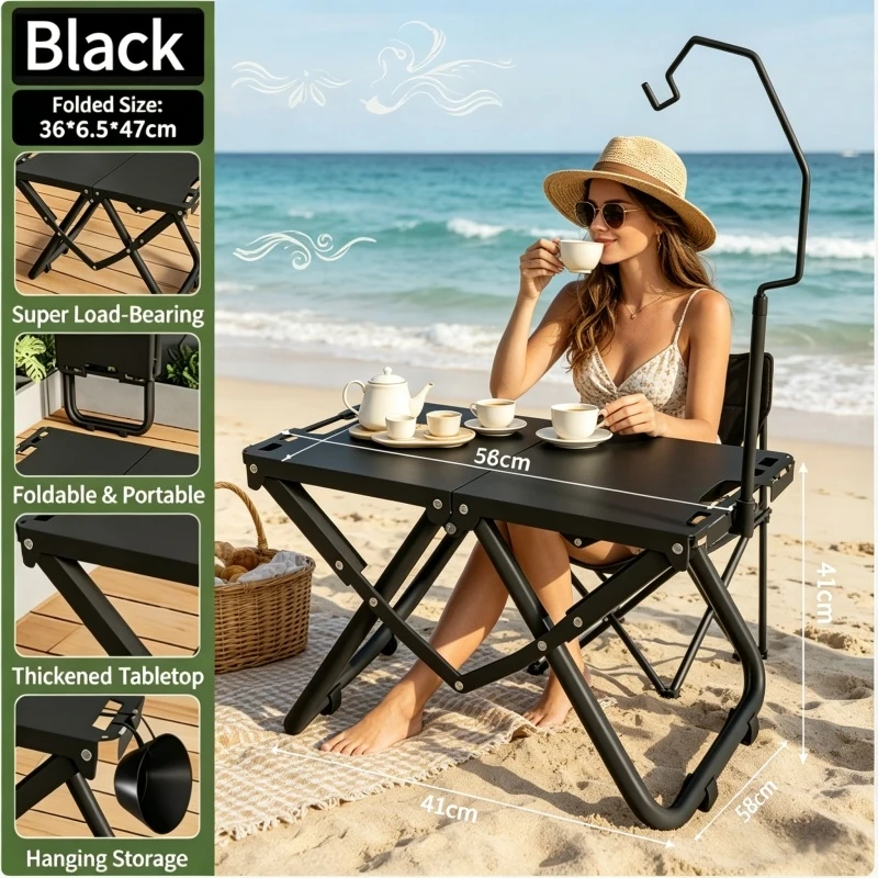 Mesa Plegable Portátil para el Hogar, de Acero Inoxidable, Compacta, para Exteriores, Playa, Barbacoa, Senderismo