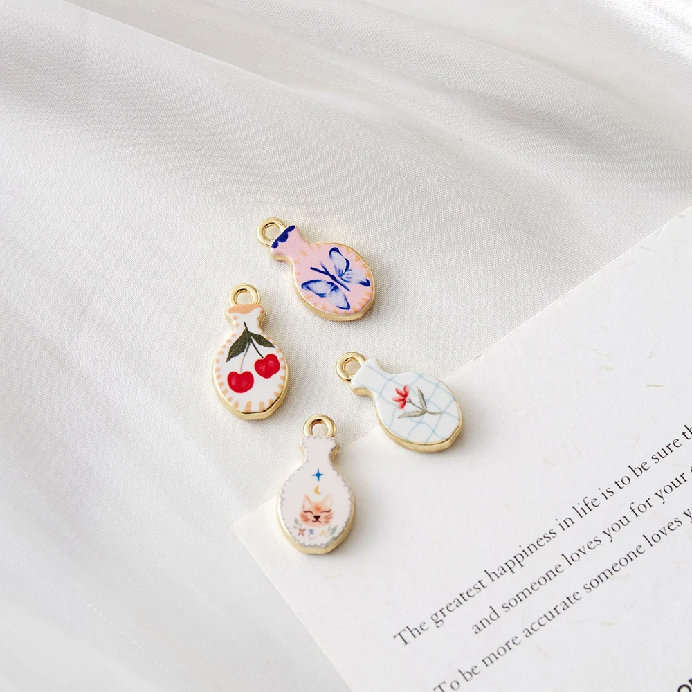 

30pcs Mix Color Copper colorful printed vase Cat Pendant Charms For Jewelry Making DIY Necklace Bracelet Accessories