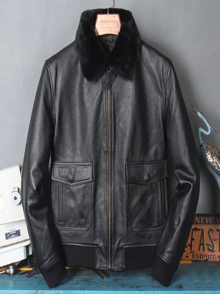 Classic Air Force Flight G1 Genuine Leather Jacket Men Winter Warm Cow Coat Mens Aviator Clothes