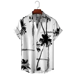 Hawaiian Men's Floral Shirt Summer Geometric Print Short Sleeved Top Oversized Seaside Holiday Single Breasted Casual Clothing