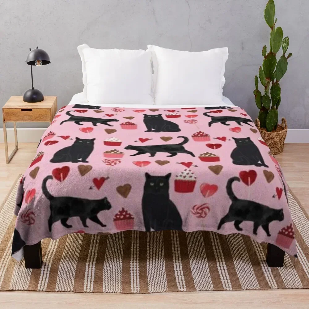 

BLACK CAT VALENTINE'S DAY Throw Blanket Flannel Fleece Soft Warm Throw Blanket
