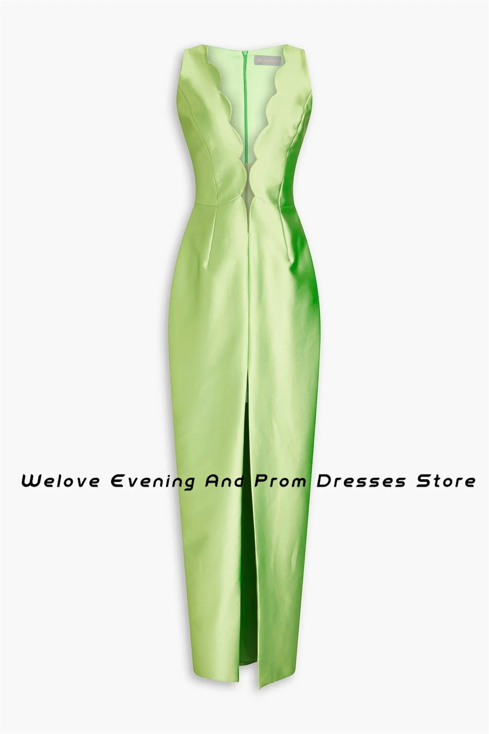 Welove Green V Neck Evening Dresses Ankle Length Mermaid Formal Occasions Dress with Front High Slit New 2024