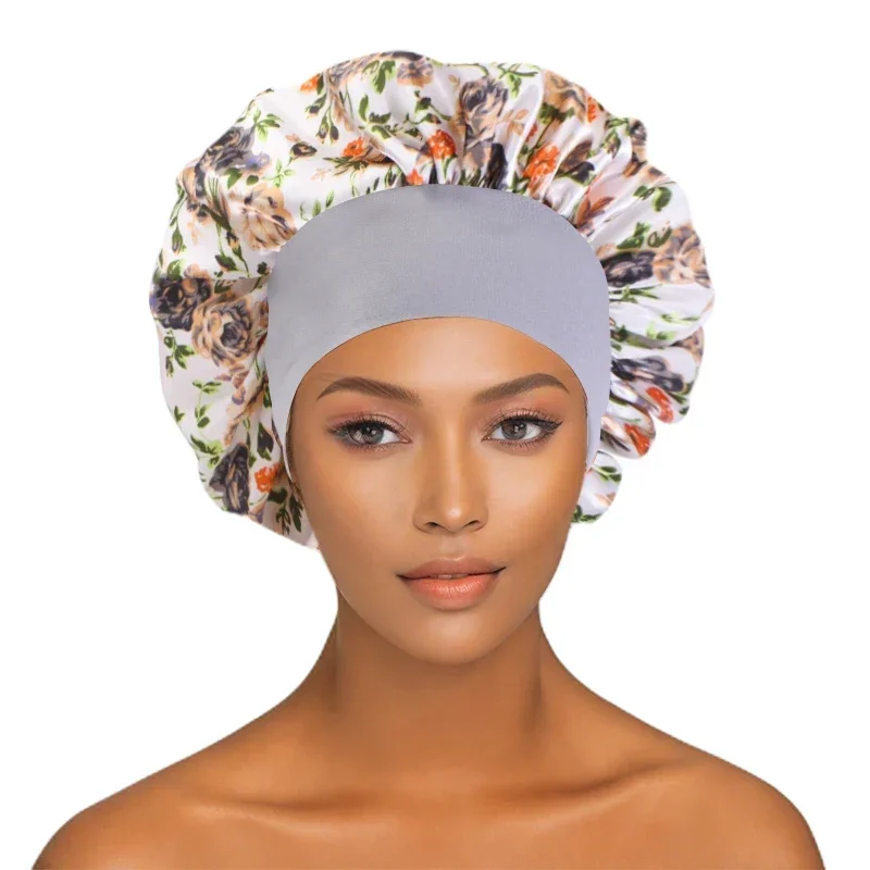 Floral Print Stretch Night Sleep Cap Satin Sleeping Hat African Women Headwear Silk Headscarf Beanies Bonnet Hair Care Head Wrap