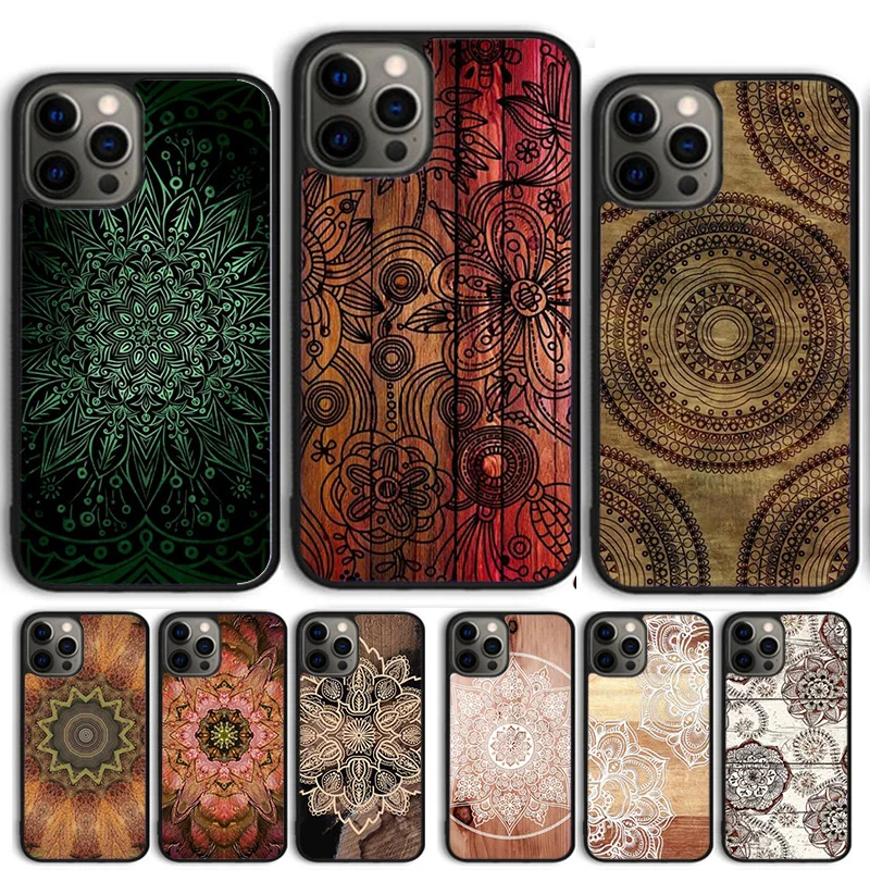 Mandala Wood Floral Phone Case For iPhone 14 15 16 13 12 Mini Max Cover For Apple 14 15 16 11 Pro Max 8 7 Plus SE2020 Coque