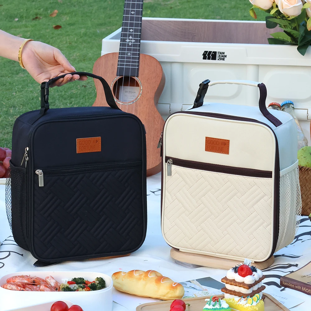 

Сумка для обеда большой емкости, портативная сумка для хранения еды для пикника с ручкой, многофункциональные изолированные сумки для обеда с несколькими карманами