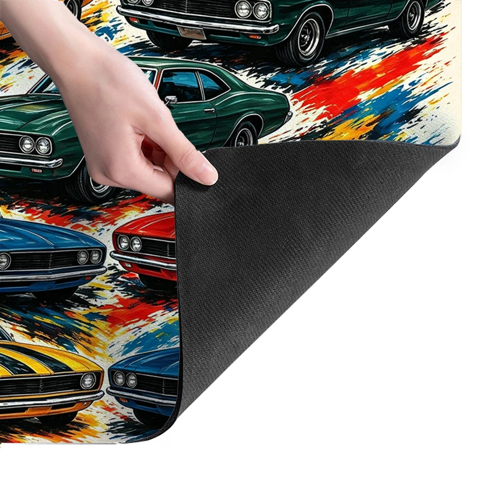 Vintage Classic Car Pattern Polyester Absorbent Mat - Stylish Indoor Floor Mat for Car Enthusiasts, Decorative Home Entryway Rug 6