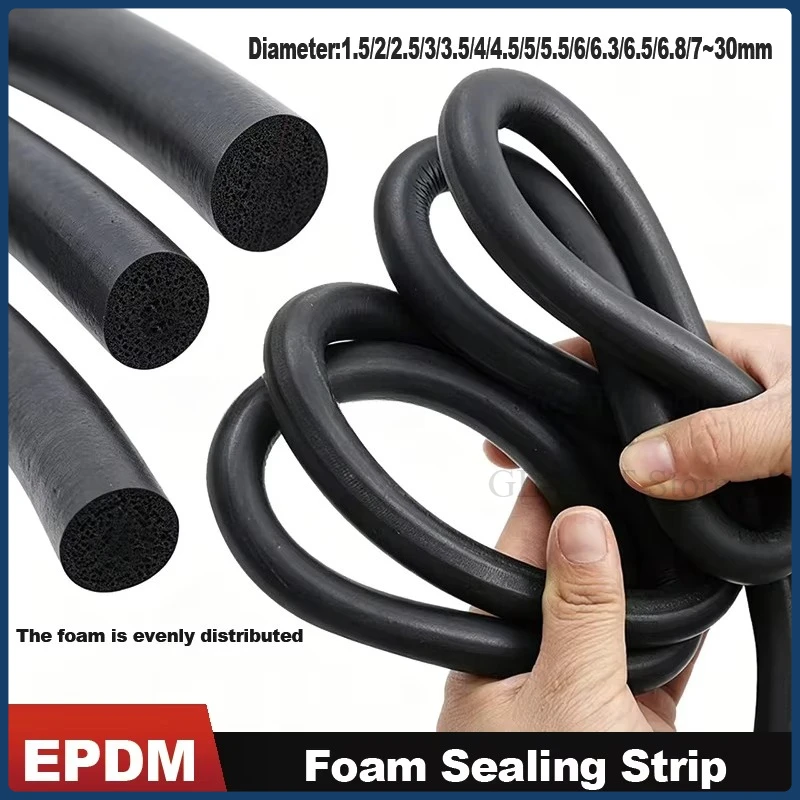 Diameter 1.5~30mm EPDM Foam Round Strip Solid Rubber Foam Strip Automotive Furniture Door/ Window Sealed Shock Absorption Strip