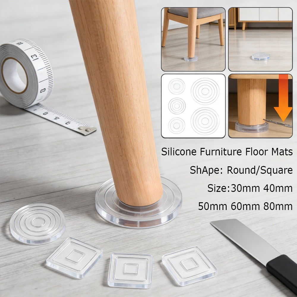 4Pcs Invisible Clear Furniture Pads , Silicone Anti-Slip Grippers for Tables Beds Chairs, Reduces Noise & Prevents Scratches