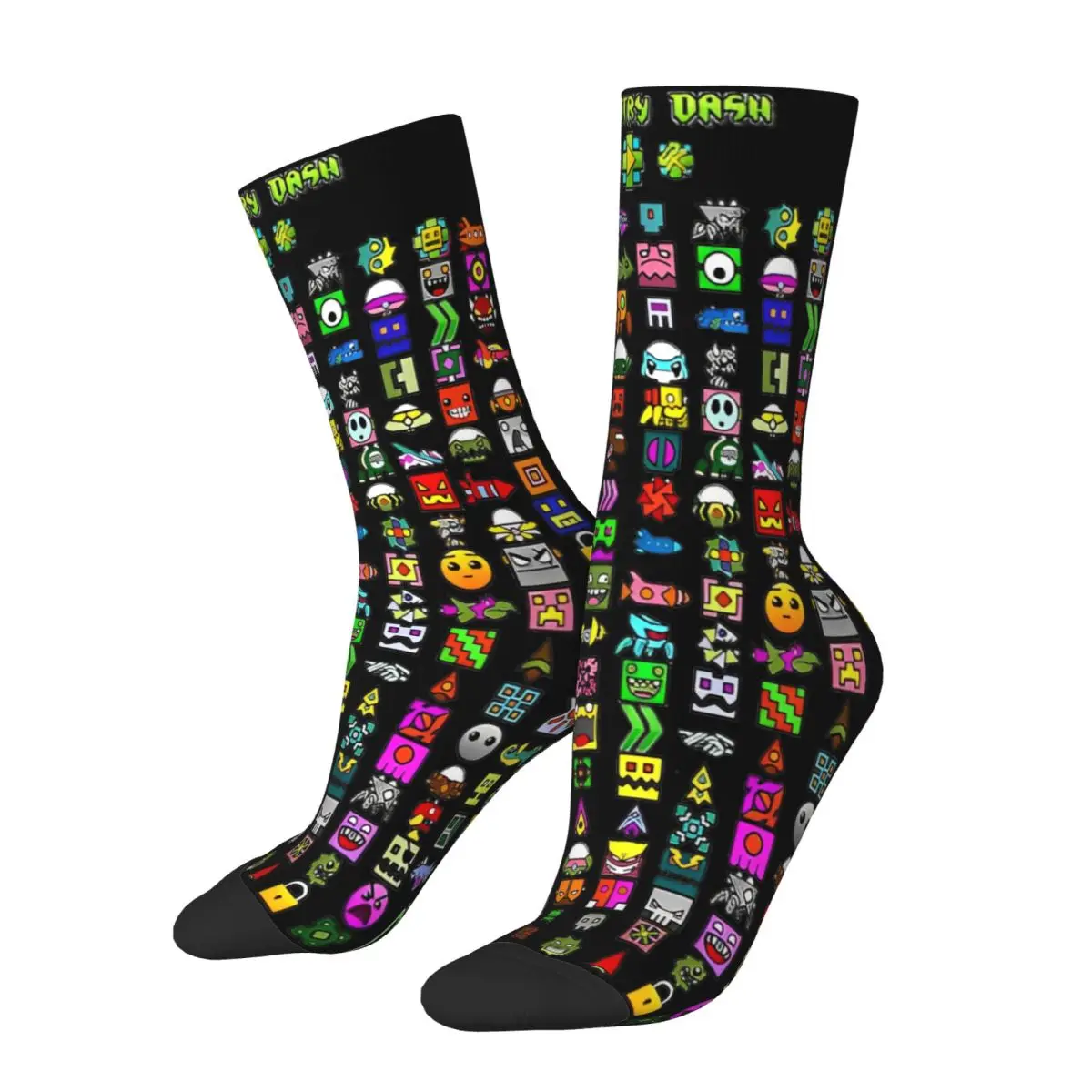 Geometry Dash Game Music Socks Men's Women's Polyester Funny Happy Geometric Dash Socks Harajuku Stockings Gift