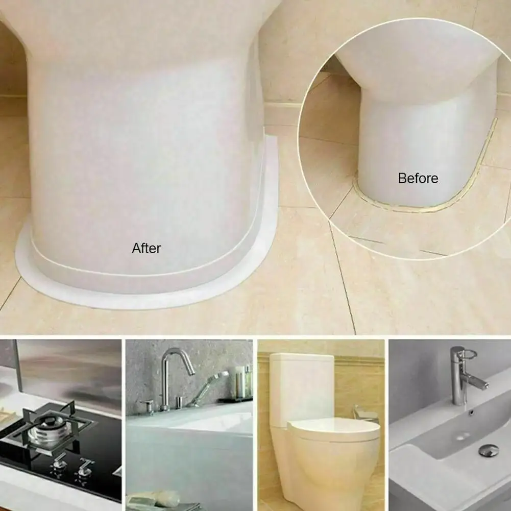 1pc Bathroom Waterproof Wall Stickers Sealing Tapes PVC Adhesive Sealing Strips Sink Edge Tape Kitchen Bathroom Accessories