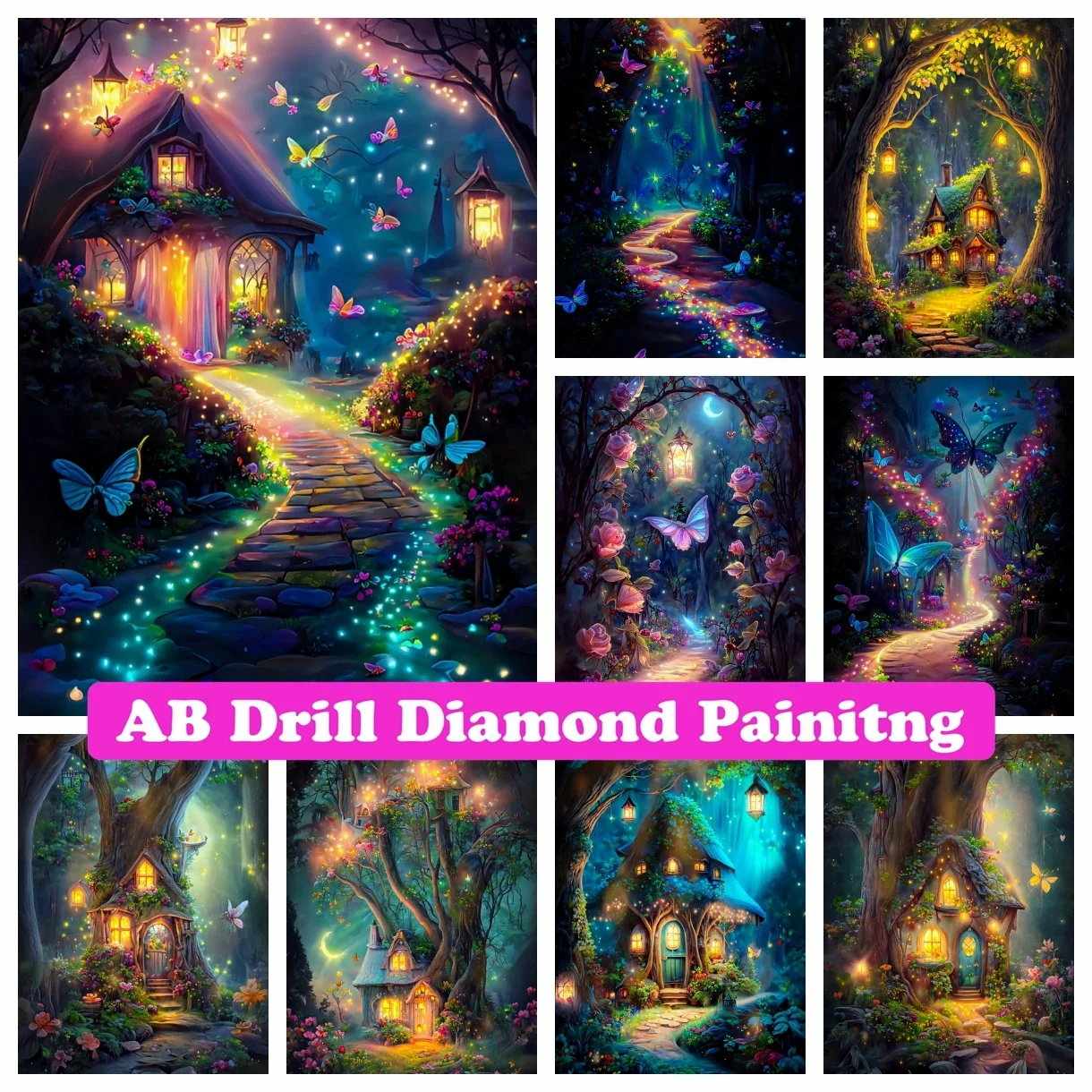 

Wonderland Rose Butterfly Road DIY AB Diamond Mosaic Embroidery Fantasy Landscape Diamond Painting Cross Stitch Home Decor Gift