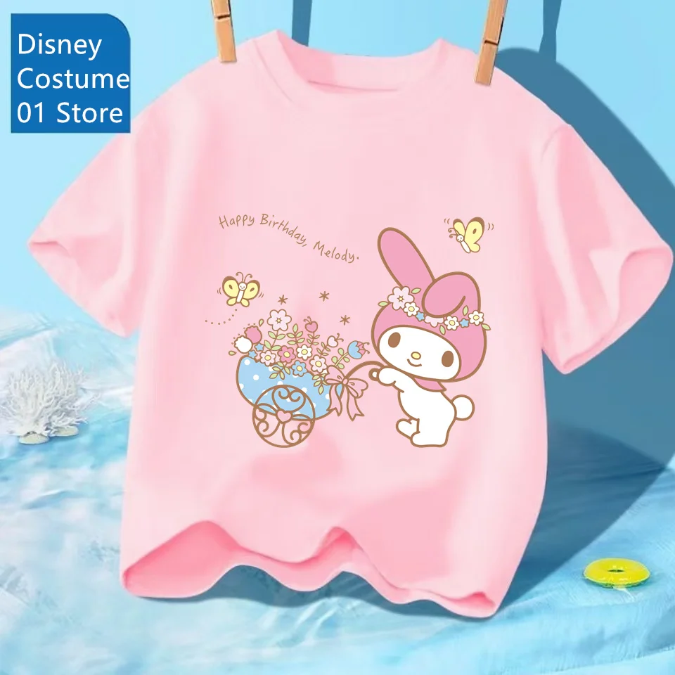 

Новинка 2024 года, футболка My Melody, летние модные детские футболки с рисунком аниме, повседневный спортивный костюм с круглым вырезом и короткими рукавами с принтом