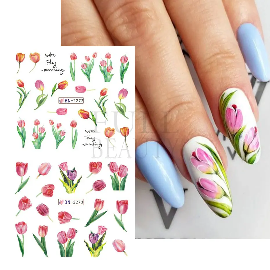 1 sztuk kwiat tulipana Nails naklejki Galanthus Snowdrop woda suwaki letnie kwiaty liście motyle naklejki do Manicure NLBN-2273