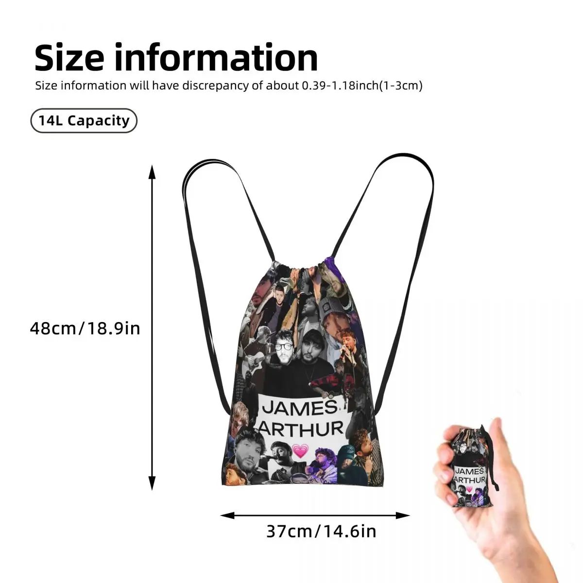 James Arthur Itll All Make Sense In The End Drawstring Backpack hiking cycling Bag Lightweight Foldable Storage Drawstring Bag