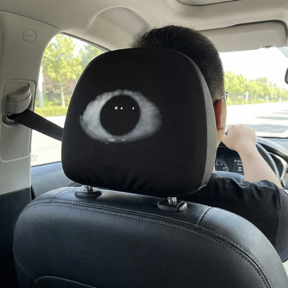 2PCS Double-Sided Print Scary Eye Car Headrest Covers Elastic Washable Car Seat Head Protector Remove Breathable